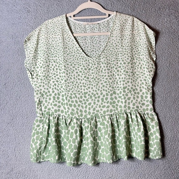 Haptics by Holly Harper Top Women XS Mint Fresh Short Sleeve Spots Oversized NEW - Picture 1 of 8